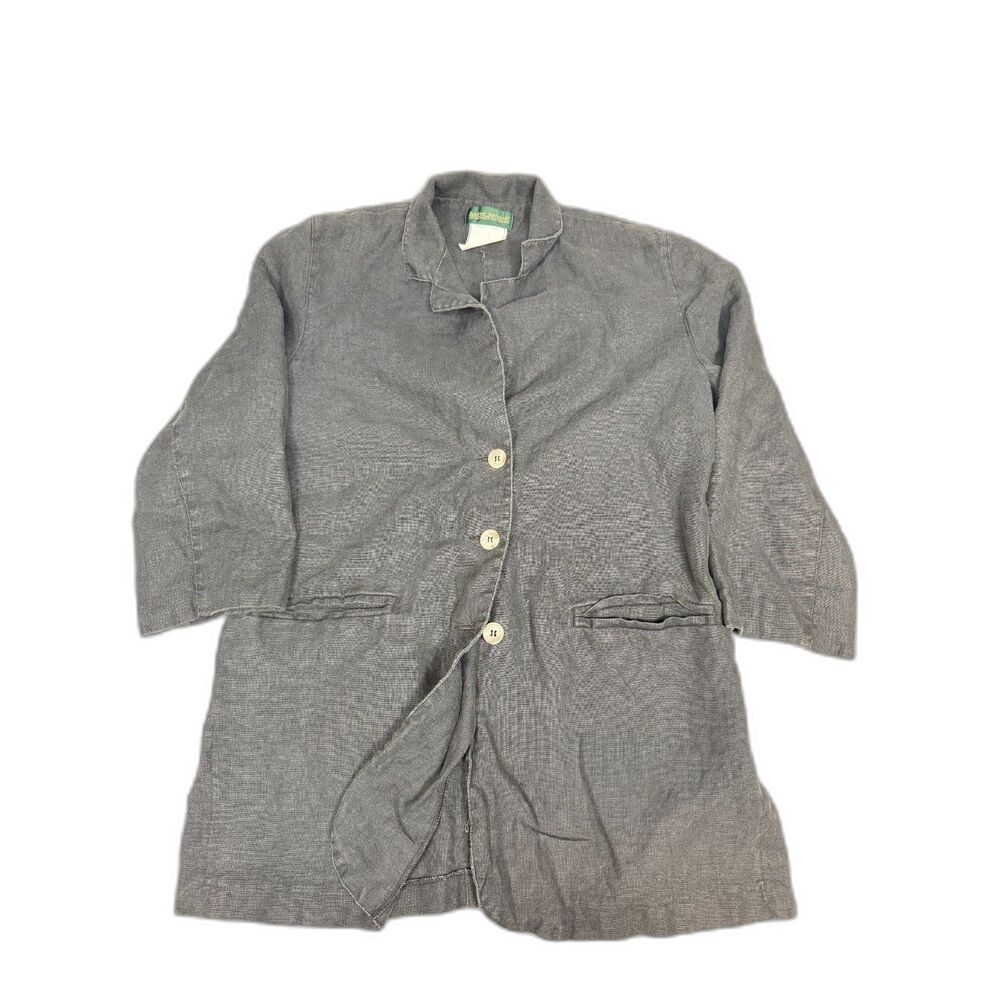 Harvé Benard Vintage 100% Linen Gray Blazer Jacket - Womens Medium - Lagenlook